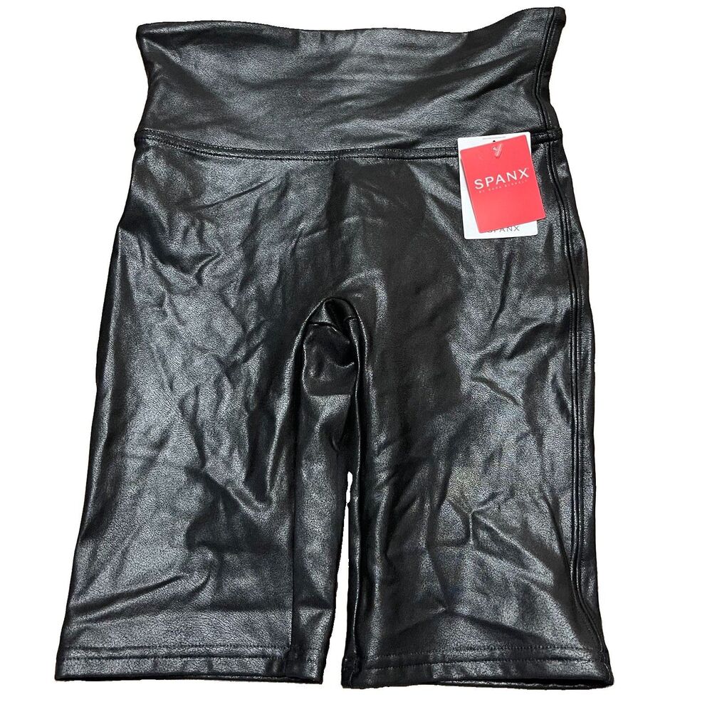 NWT SPANX Faux Leather Bike Shorts Black S Small Shaping High Waisted Tummy